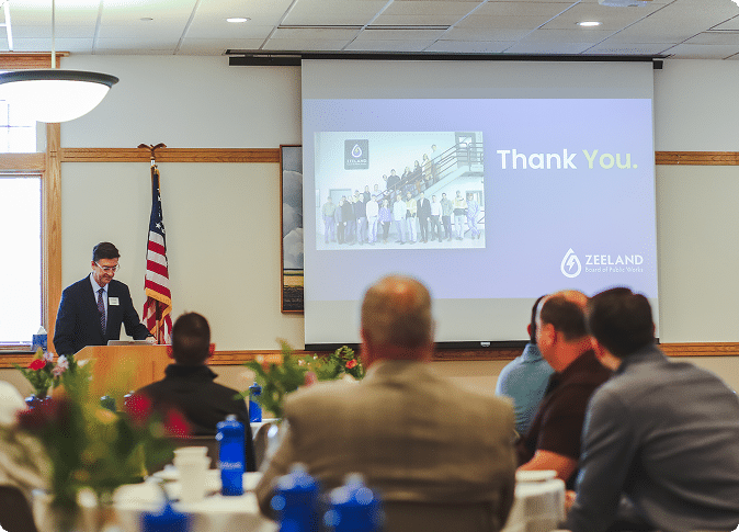 Photo of Zeeland Breakfast with slideshow in back